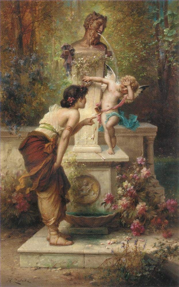 Toperfect Oil Painting Handmade $50-$2000 by College Teachers - 27 Zatzka Wall Art - Obedience Hans Zatzka girls and puppy dog rural - Famous Painting on Canvas -Size2