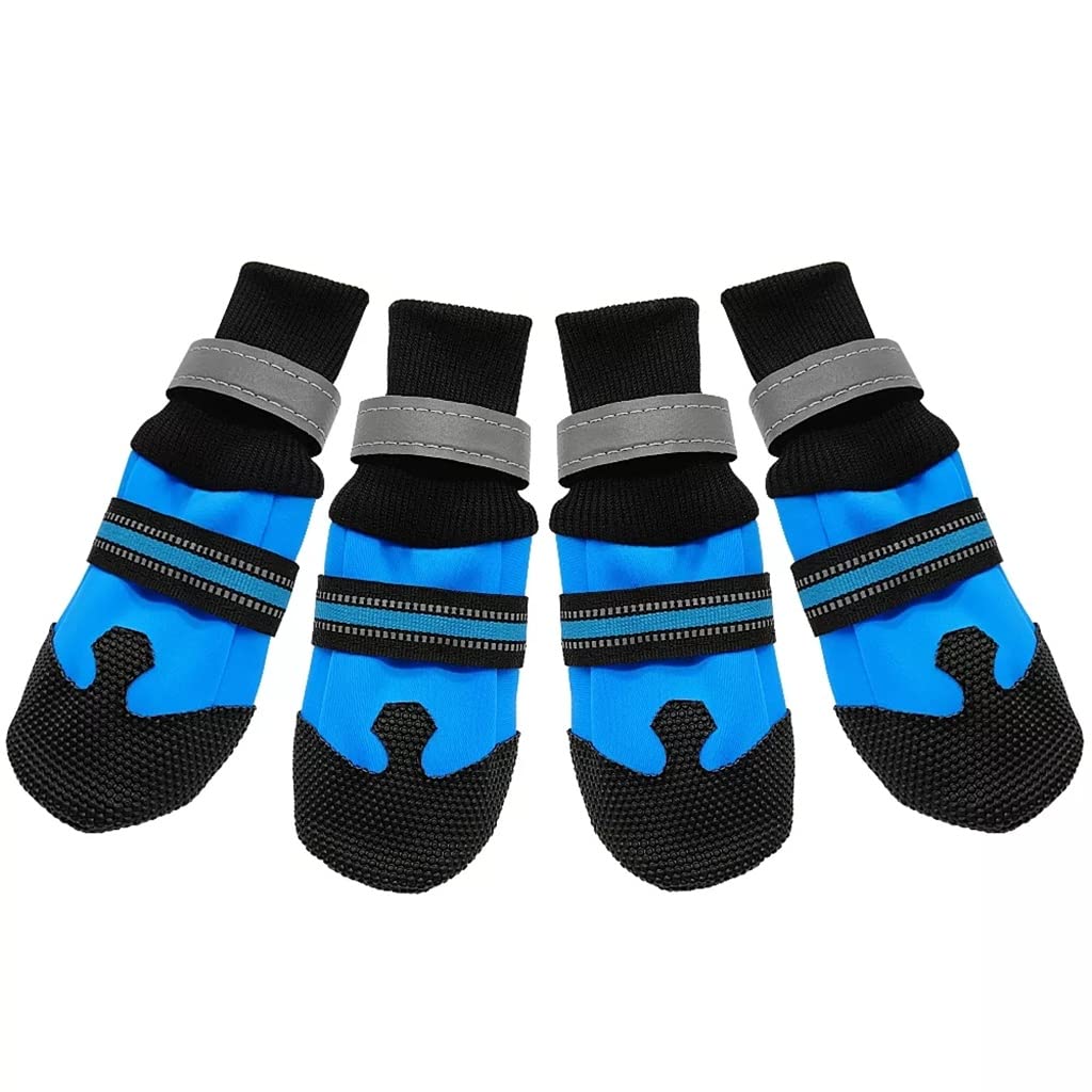 Pet Shoes 4pcs No-Slip Dog Shoes Rain Wear Waterproof Reflective Boots Paw Protector Outdoor Sock for Medium Large Dogs Rose Blue (Blue M code)