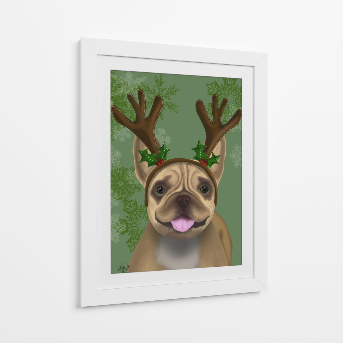 Canvas Lab | French Bulldog, Antlers 1 by Fab Funky | 30 x 40 in | Canvas Print Wall Art | Animals, Dogs, Nature, Whimsical | Wall Decor for Bedroom, Living Room or Office