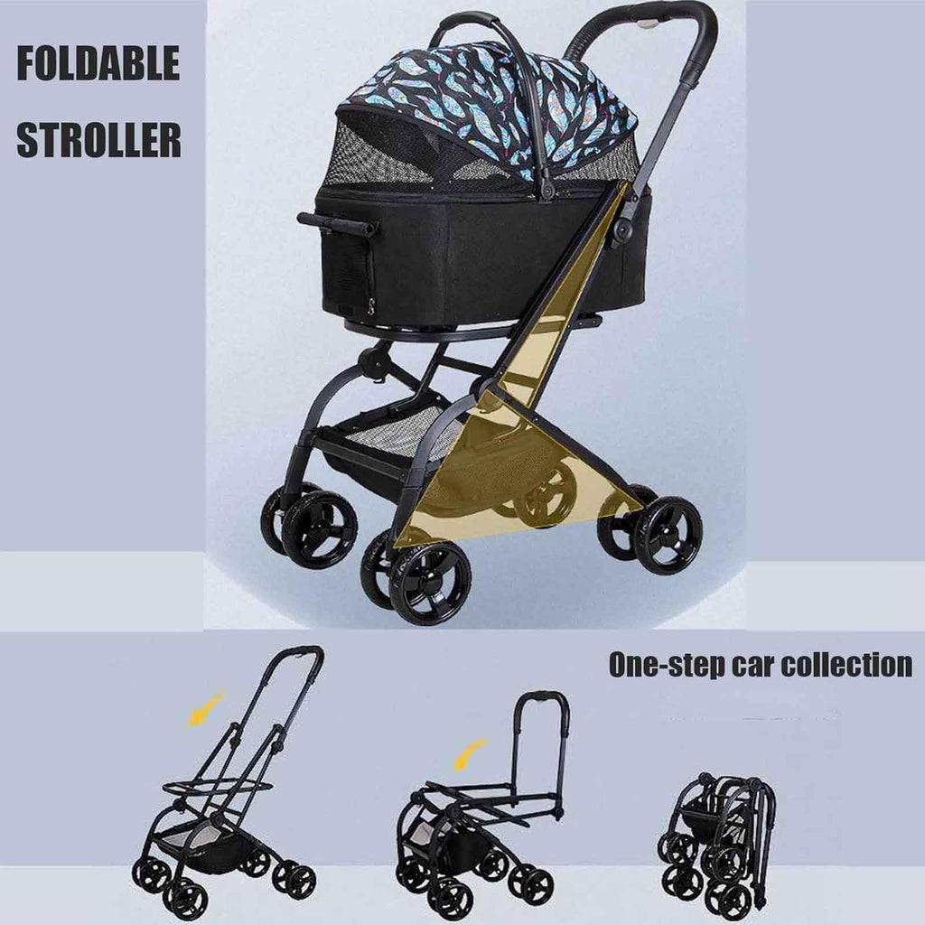 3 in 1 One-Click Foldable Pet Stroller, Detachable Dog Cat Travel Pushchair, 4 Wheels Dog/Cat Puppy Stroller, Travel Carrier for Small/Medium Pet with Storage Basket,Black
