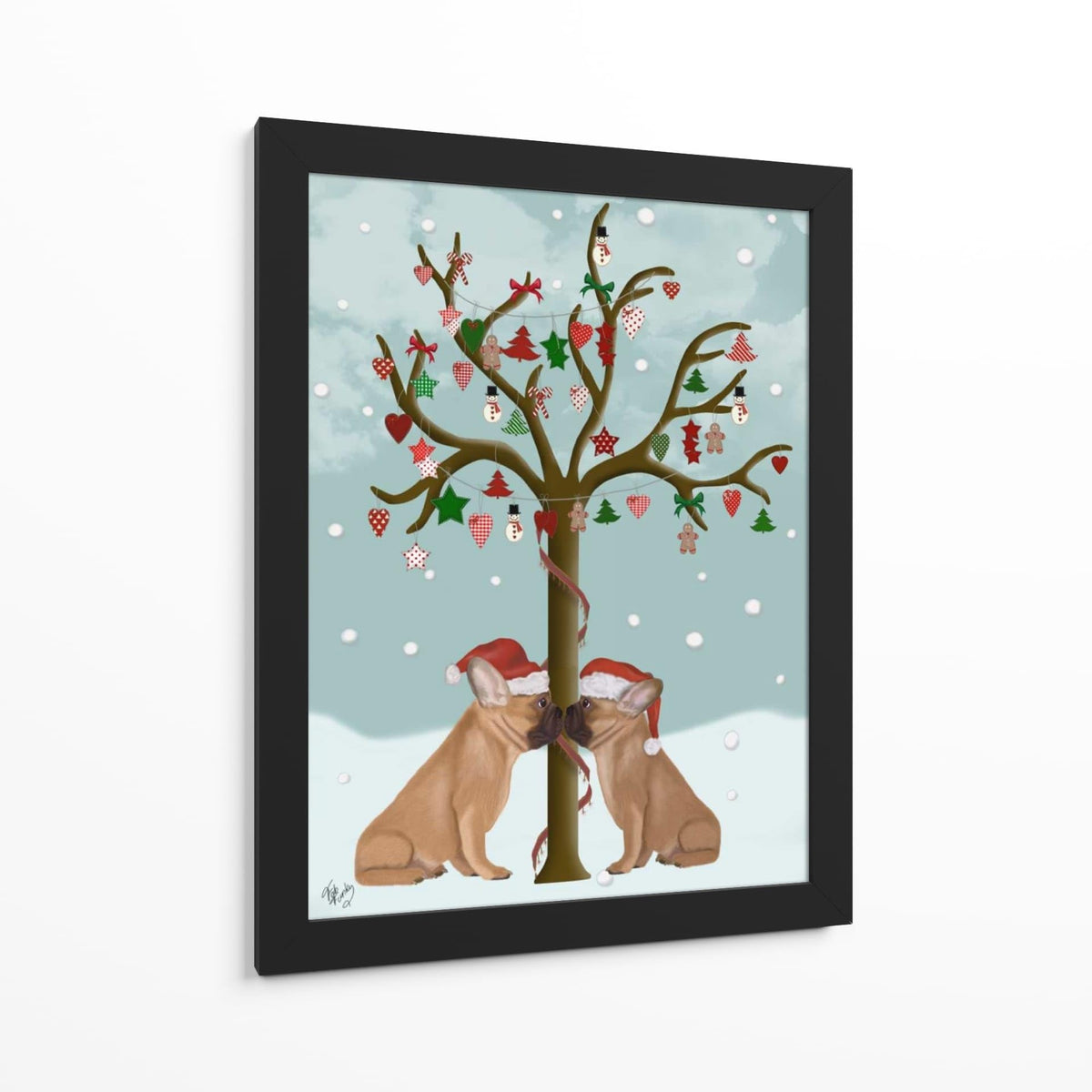 Canvas Lab | French Bulldogs and Christmas Tree by Fab Funky | 30 x 40 in | Canvas Print Wall Art | Animals, Dogs, Nature, Whimsical, Christmas | Wall Decor for Bedroom, Living Room or Office