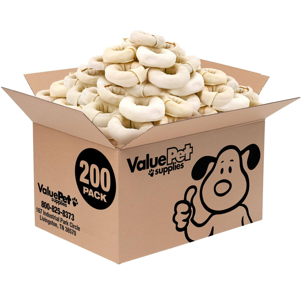 ValueBull USA Beef Rawhide Donut Ring Dog Chews, 200 Count