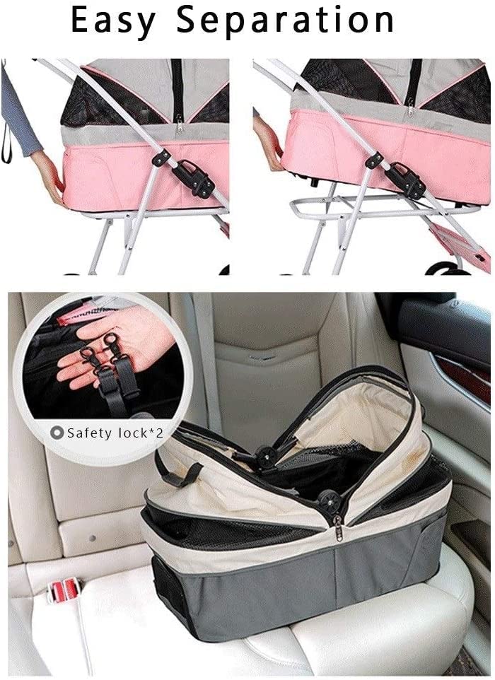 3-in-1 Dog/Cat/Pet Stroller Travel Carrier/Car Seat/Stroller with Detach Carrier Foldable 4-Wheel Dog Stroller with Large Capacity Net Bag (Light Gray)