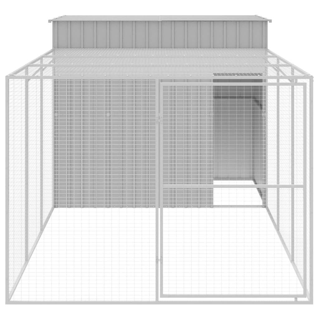 Dog House with Run Light Gray Galvanized Steel 84.3x179.9x71.3 Inches