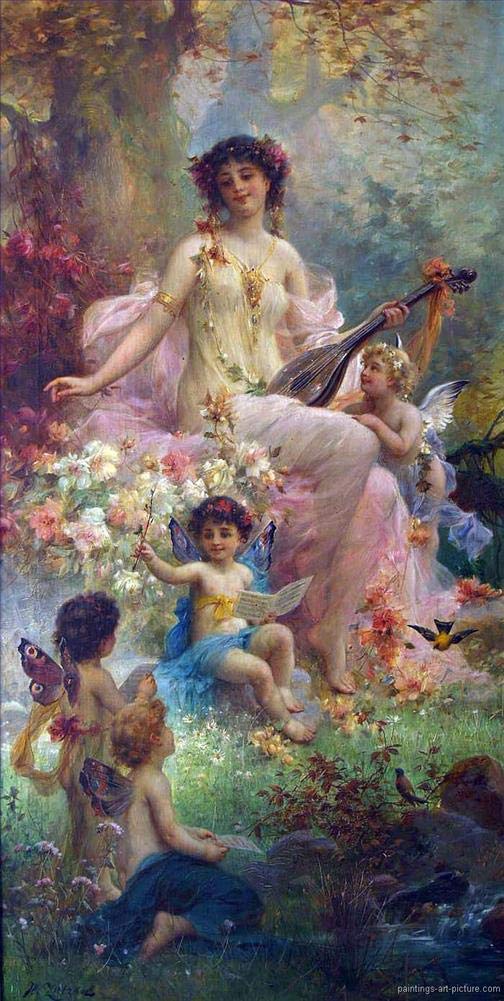 Toperfect Oil Painting Handmade $50-$2000 by College Teachers - 27 Zatzka Wall Art - Obedience Hans Zatzka girls and puppy dog rural - Famous Painting on Canvas -Size2