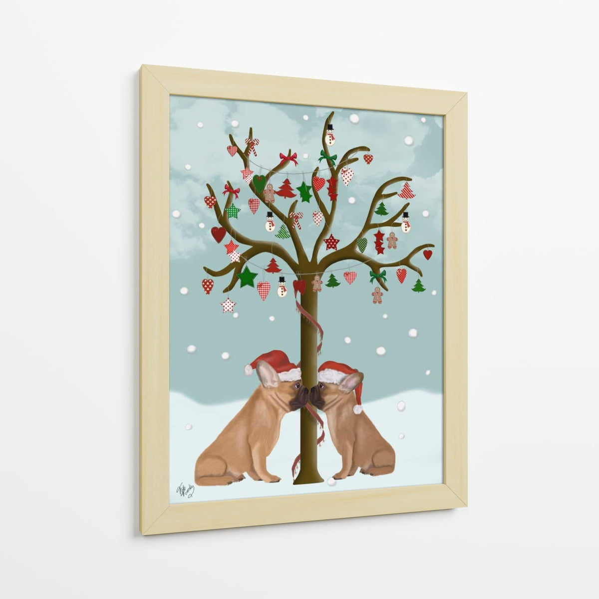 Canvas Lab | French Bulldogs and Christmas Tree by Fab Funky | 30 x 40 in | Canvas Print Wall Art | Animals, Dogs, Nature, Whimsical, Christmas | Wall Decor for Bedroom, Living Room or Office