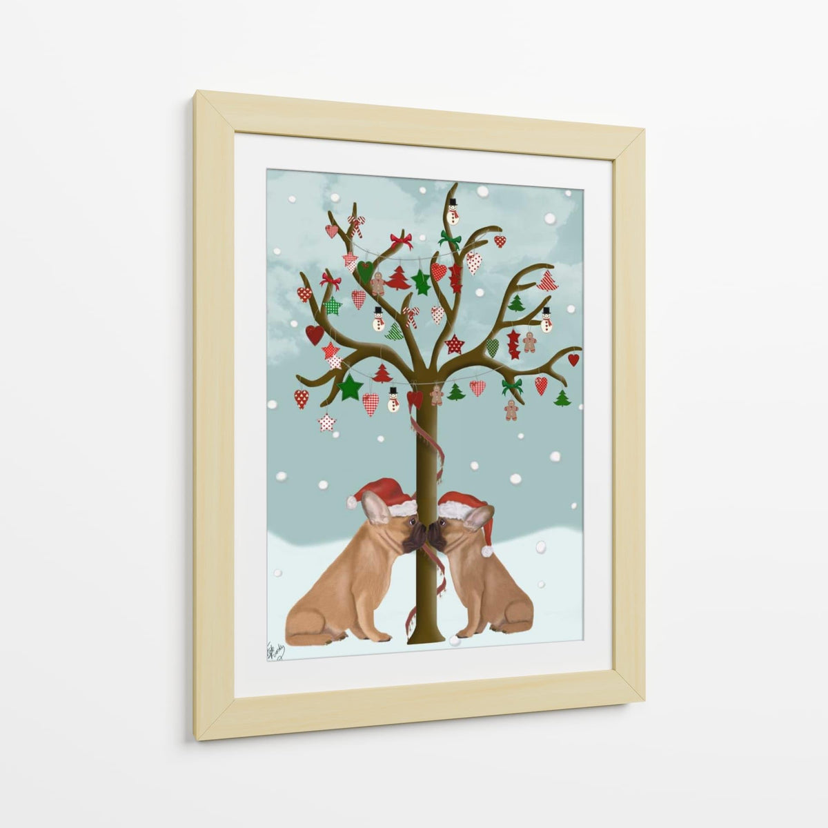 Canvas Lab | French Bulldogs and Christmas Tree by Fab Funky | 30 x 40 in | Canvas Print Wall Art | Animals, Dogs, Nature, Whimsical, Christmas | Wall Decor for Bedroom, Living Room or Office