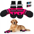 Pet Shoes 4pcs No-Slip Dog Shoes Rain Wear Waterproof Reflective Boots Paw Protector Outdoor Sock for Medium Large Dogs Rose Blue (Blue M code)