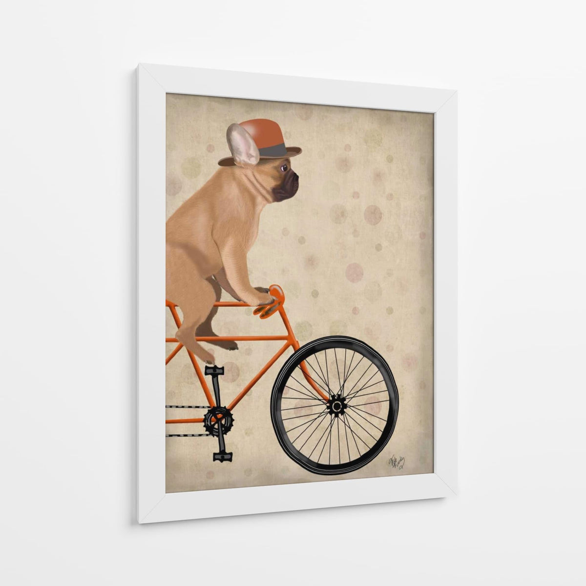 Canvas Lab | French Bulldog on Bicycle by Fab Funky | 30 x 40 in | Canvas Print Wall Art | Animals, Dogs, Nature, Whimsical | Wall Decor for Bedroom, Living Room or Office