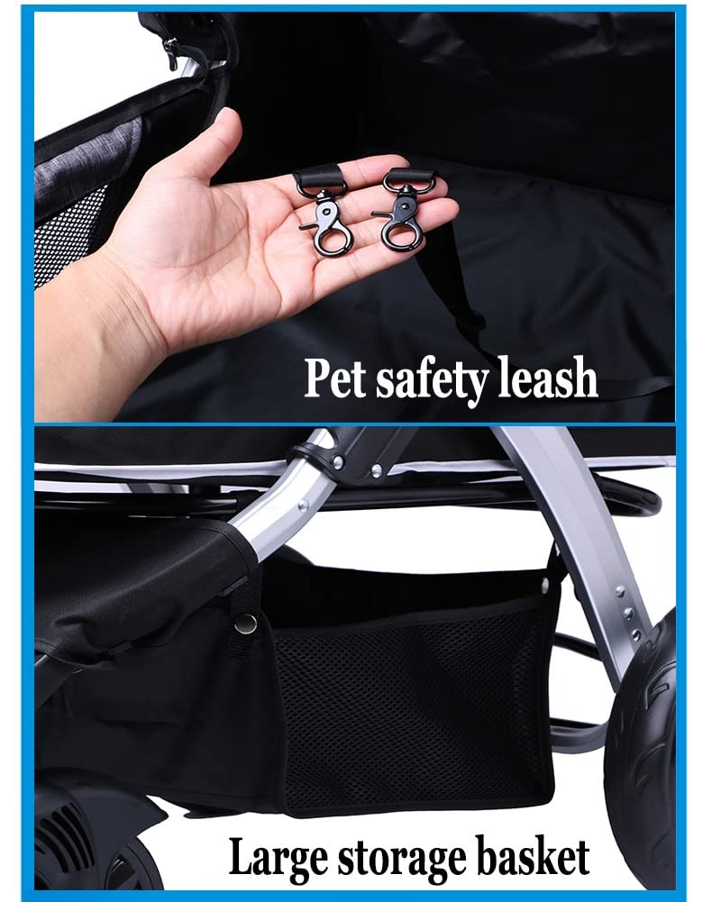 Portable Cat Dog Pet Stroller, Easy to Fold Large and Medium Pet Jogging Stroller, Multifunction Pet Travel System(Gray-1)