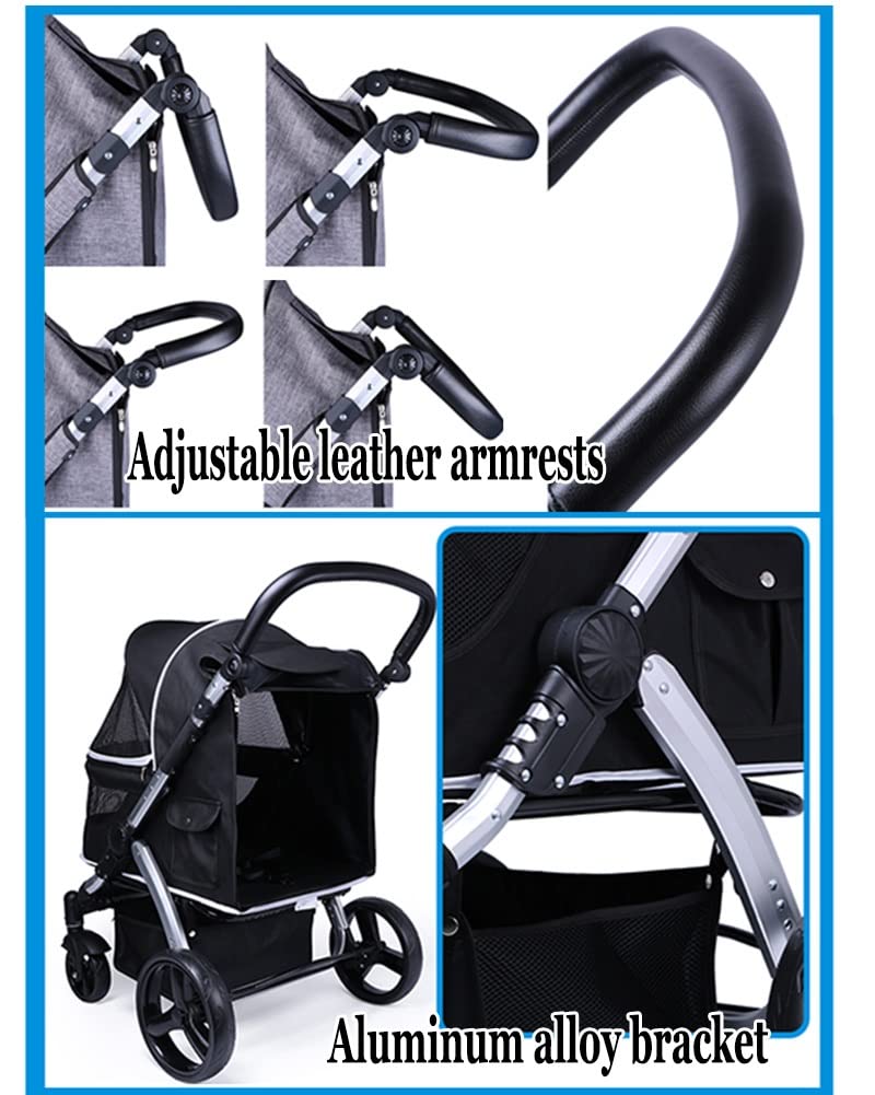 Portable Cat Dog Pet Stroller, Easy to Fold Large and Medium Pet Jogging Stroller, Multifunction Pet Travel System(Gray-1)