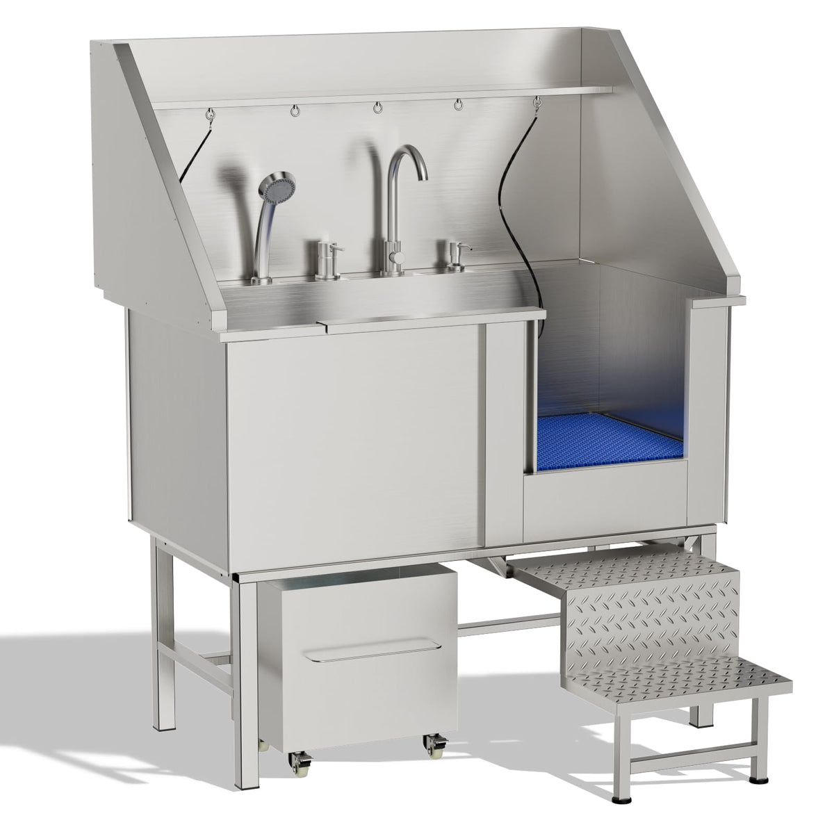 50'' Heavy Duty Dog Washing Station, Professional 304 Stainless Steel Pet Grooming Tub for Large Dogs with Adjustable Height Platform and Anti Slip Ramp for Pet Salon Grooming Studio Home