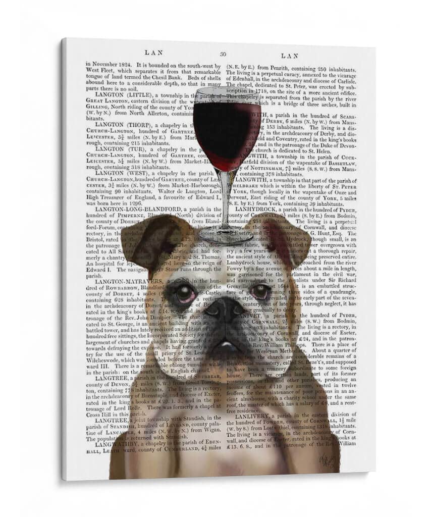 Canvas Lab | Dog Au Vin, English Bulldog by Fab Funky | 30 x 40 in | Canvas Print Wall Art | Animals, Dogs, Nature, Whimsical | Wall Decor for Bedroom, Living Room or Office