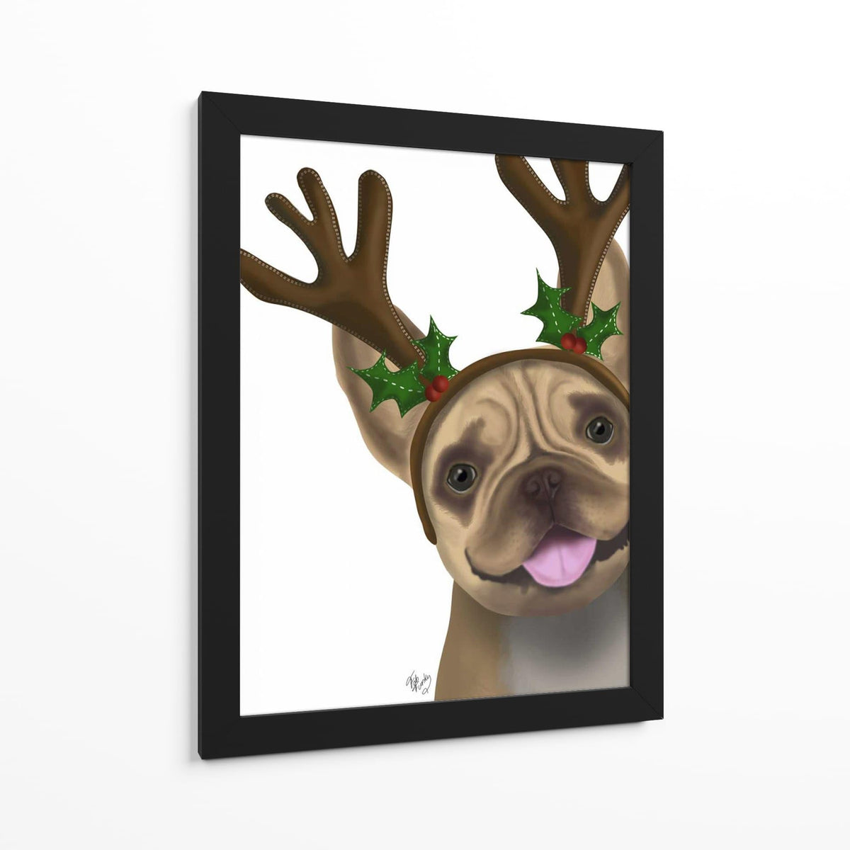 Canvas Lab | French Bulldog, Antlers 2 by Fab Funky | 30 x 40 in | Canvas Print Wall Art | Animals, Dogs, Nature, Whimsical | Wall Decor for Bedroom, Living Room or Office