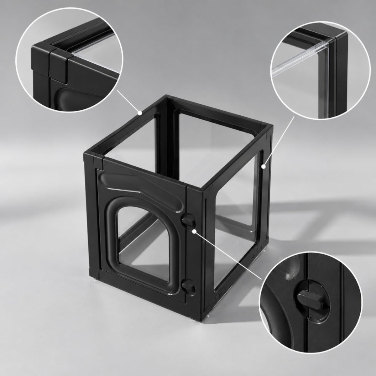 Indoor Kennel Modular Pet Enclosure with Latch Door Foldable Clear Acrylic Dog Playpen, Black