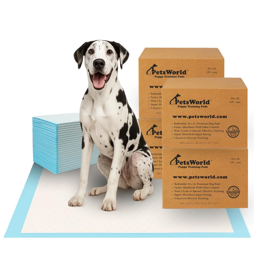 PETSWORLD Giant Dog Potty Pads, Odor-Eliminating, 36" x 36", Ultra Absorbent 5-Layer Leak-Proof Training Pads for Dogs & Cats (36x36, 600 Count)
