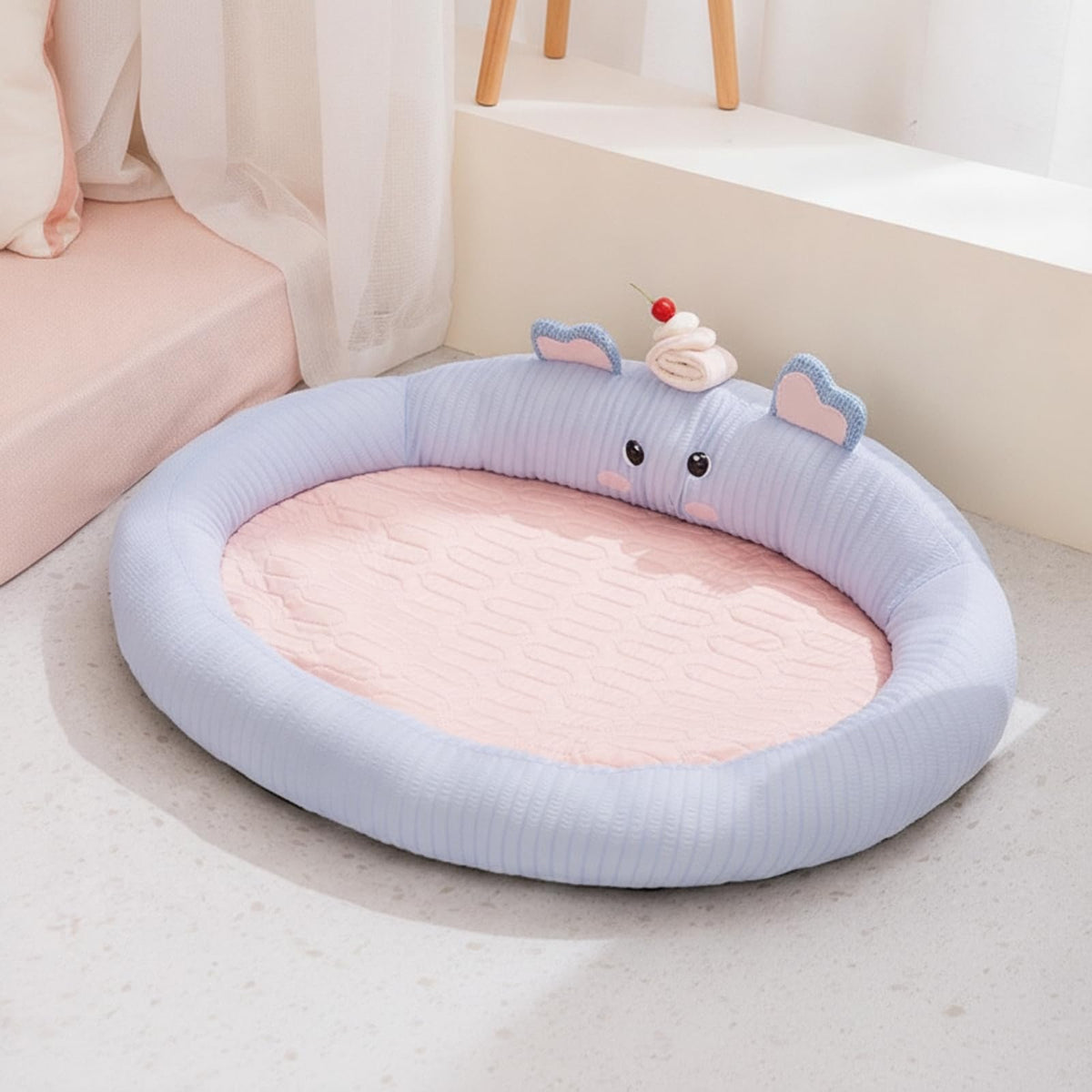 Elephant-Themed Pet Bed Supportive Cushioned Pet Bed with Recessed Sleeping Area Soft-Sided Cats, Dogs, L
