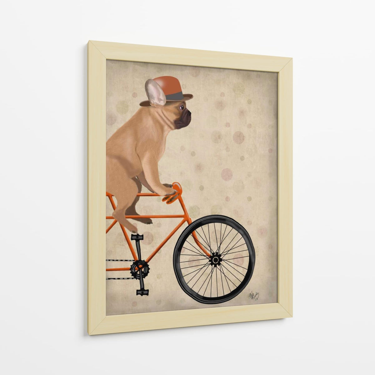 Canvas Lab | French Bulldog on Bicycle by Fab Funky | 30 x 40 in | Canvas Print Wall Art | Animals, Dogs, Nature, Whimsical | Wall Decor for Bedroom, Living Room or Office