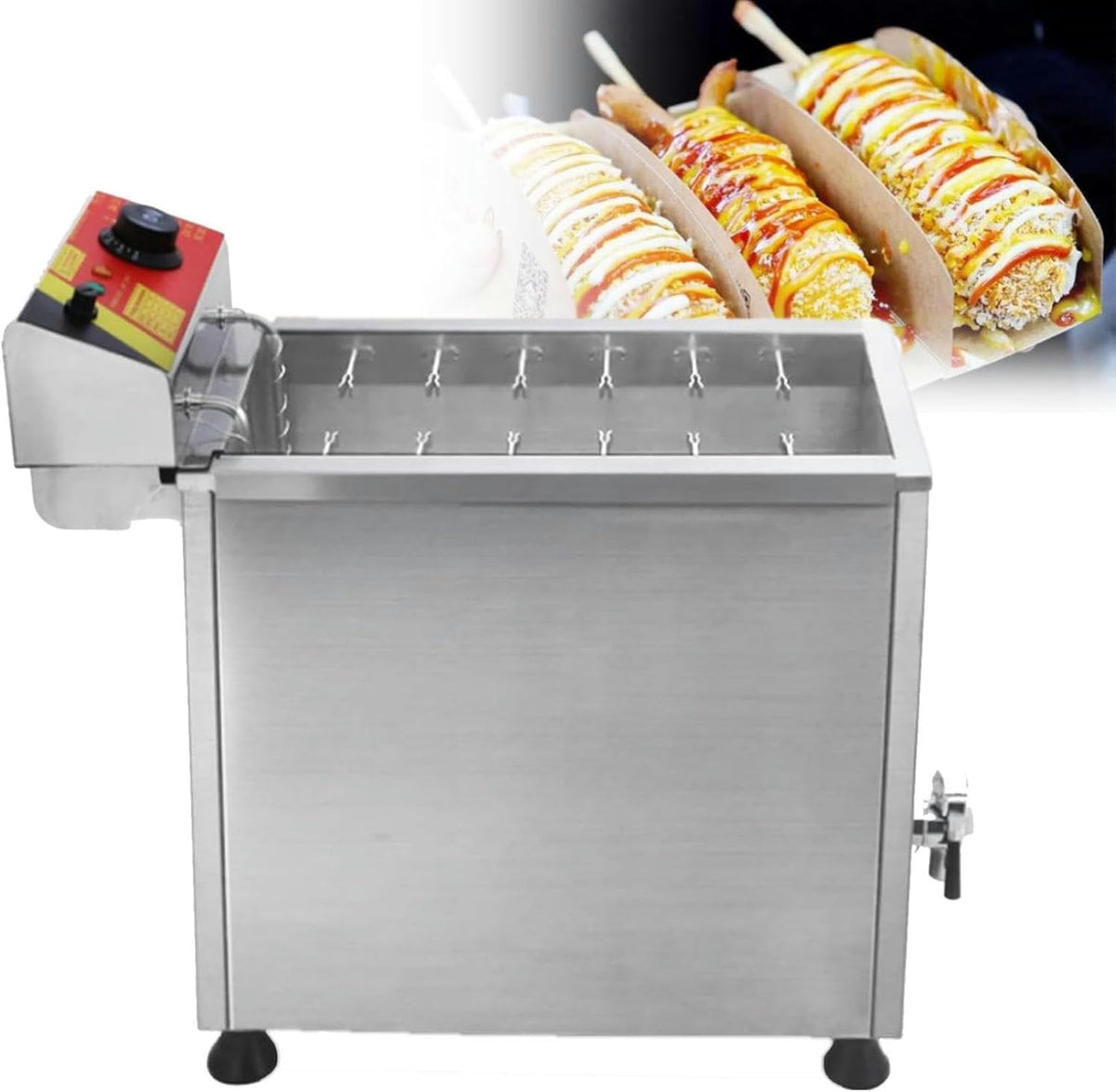 Professional Commercial Fryer Mazorca Corn, 3000 W Cheese Hot Dogs, 50-200 ℃ Adjustable Temperature, Electric Fryer for Restaurants, Stores, Homes, Etc.