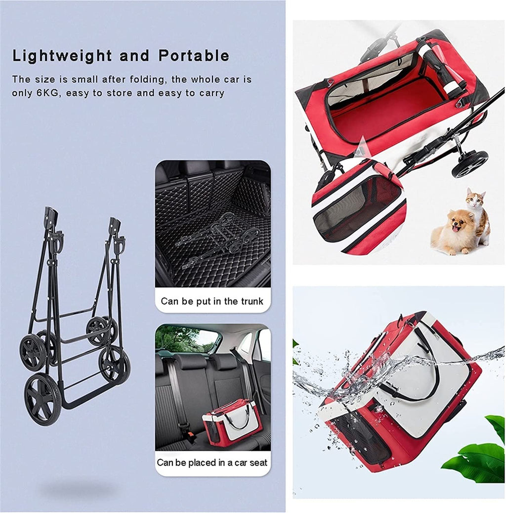 Breathable Dog Pet Stroller for Cat Dog and More Foldable Carrier Cart Dog Strollers for Small Dogs Clearance Lightweight Dog Stroller for 2 Dogs Cats (Red)