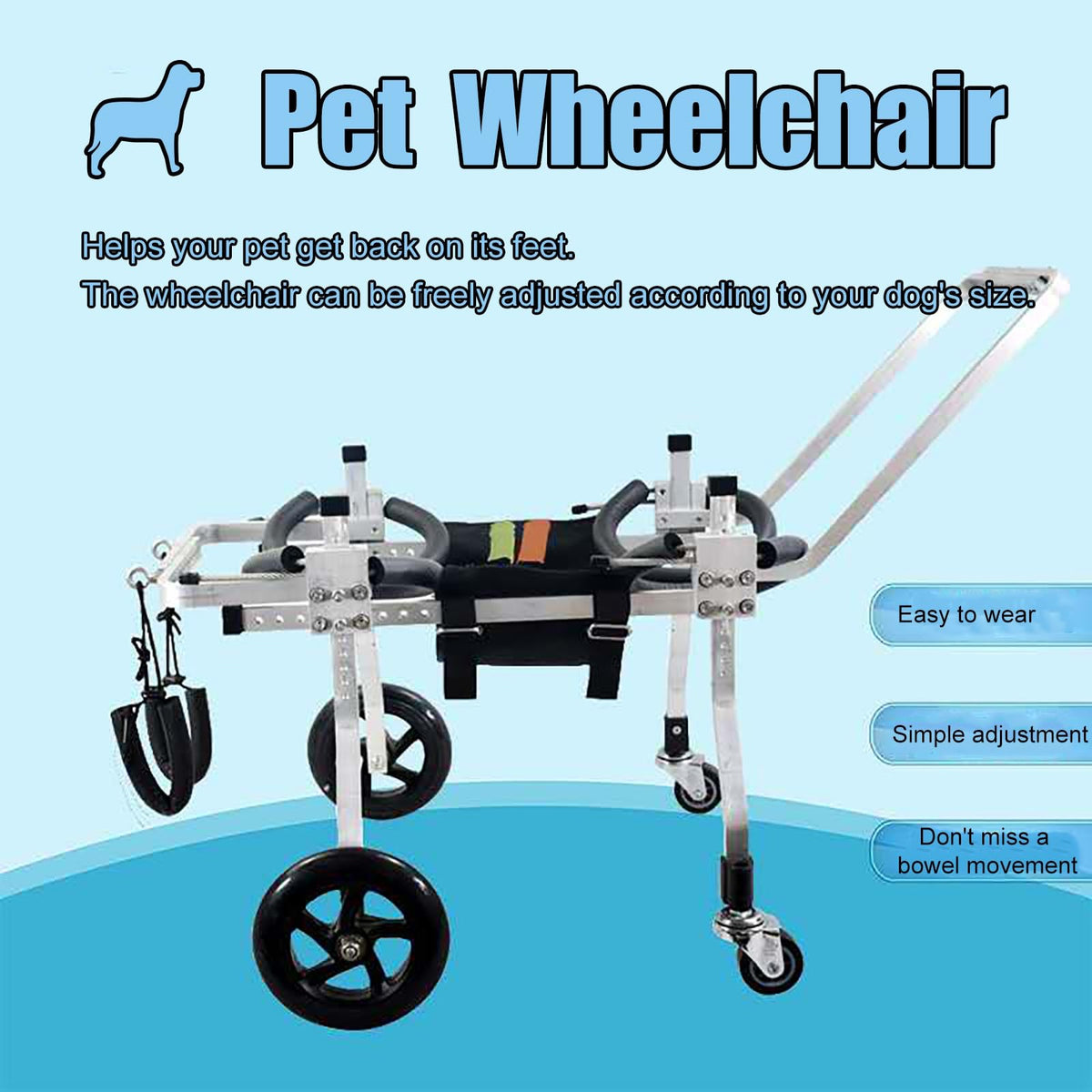 2 to 132 Lbs Animal Exercise Wheelchair for Dog, Large Medium Small Size Pets Cart with Front and Back Wheels, Recover Mobility Rehabilitation Brace (Size : Size XL)