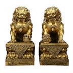 Brass Foo Dogs Statues Pair, Chinese Guardian Lions Figurines, Feng Shui Decor for Home Office, Protection Prosperity Wealth Symbol, Brass Tabletop Sculpture,9.8" H x 11" L x 5.9" W 19.4lb
