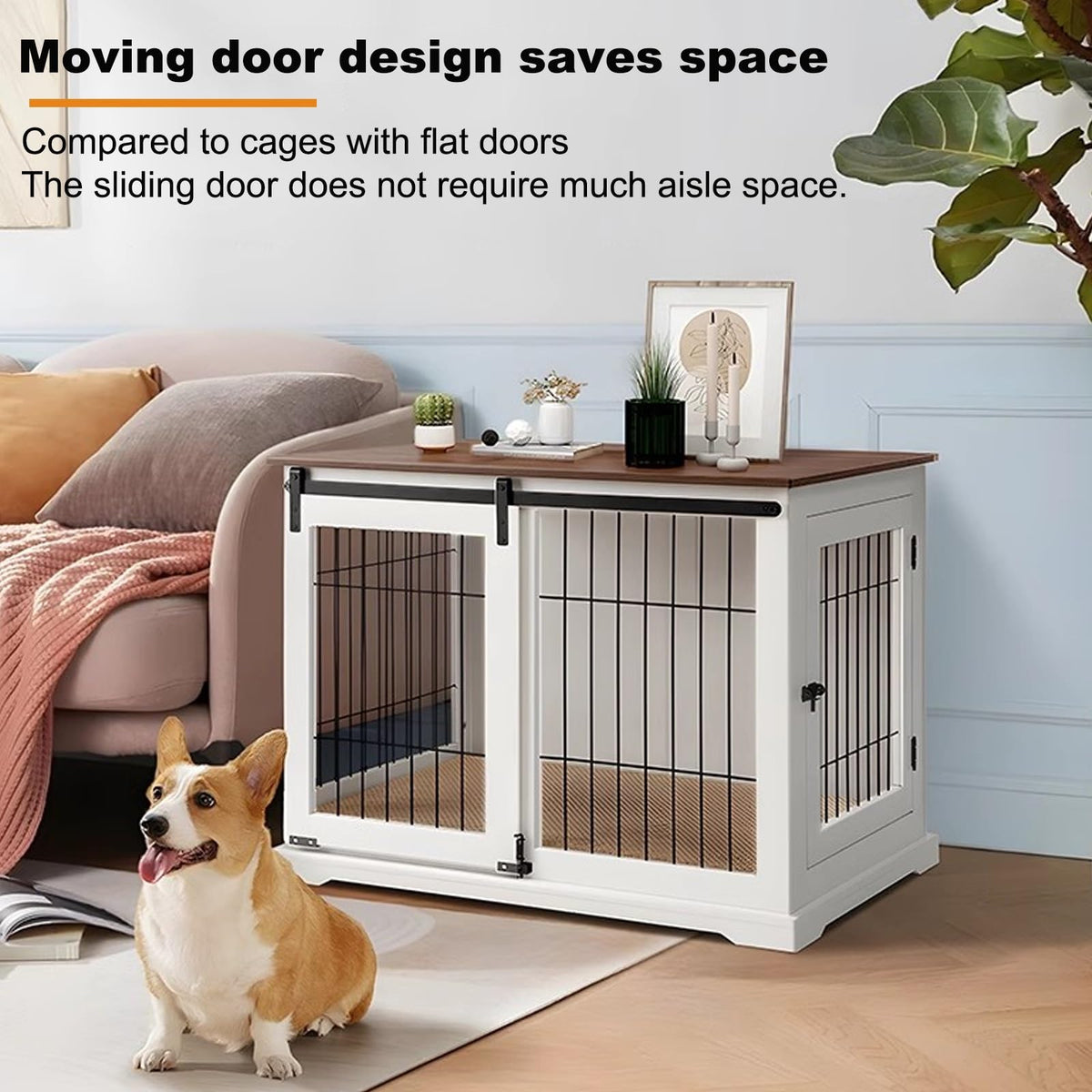 Dog Crate Furniture, Side Opening Wooden Dog Crate, Indoor Side Table, All Season Furniture Dog Crate with Tray and Cushion for Medium and Large Dogs(Small)