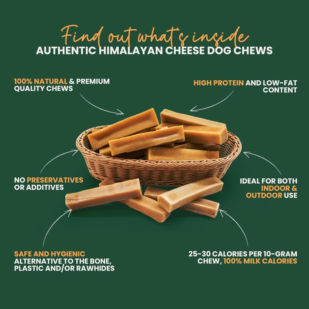 Yak Cheese Himalayan Yak Chews, Long-Lasting Hard Chew for Dogs, 40 Count