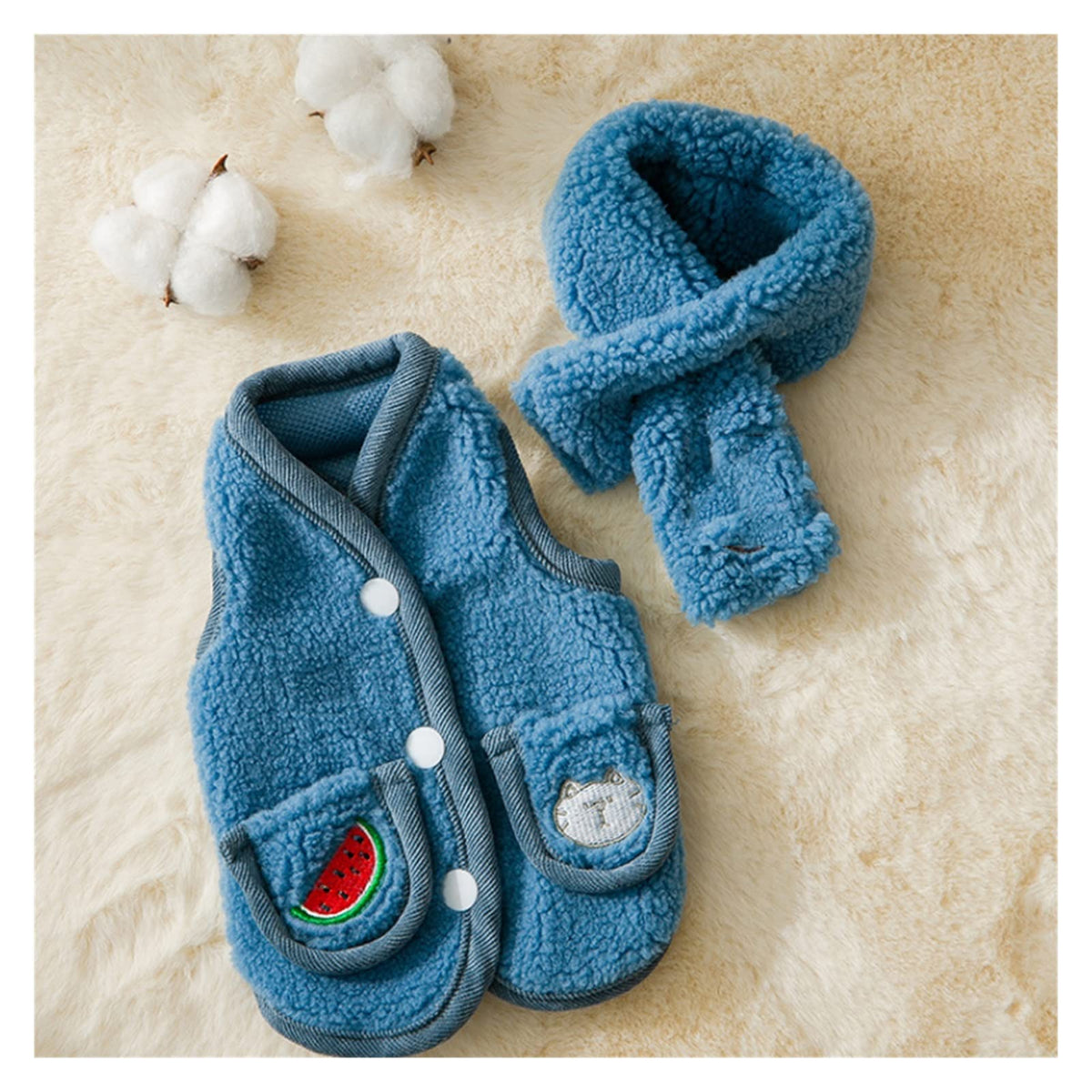 Dog Vest Winter Dog Cat Clothes Medium Small Dog Warm Soft Pet Jacket Velvet Scarf (Blue XS code)