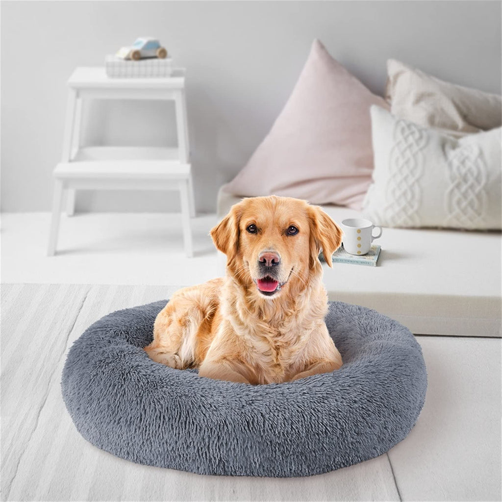 Long Plush Round Dog Cushion Pet Bed For Samll House Washable Bed Winter Warm Sleeping Puppy Soft Bed (D XL)