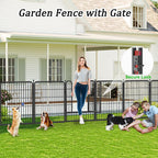 Garden Fence with Gate Metal Fencing Outdoor for Yard, 32in x147ft 64 Panels Outdoor Dog Fence Temporary Fence for Dogs Outside, Rustproof Garden Fencing Flower Bed Edging for Patio
