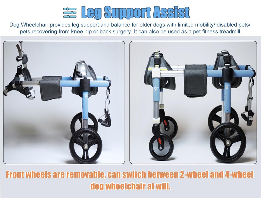 4 Wheels Dog Wheel Chair Pet Mobility Aid, XS/S/M/L/XL/XXL Full Support Assist, Doggie Wheelchair Leg Braces for Disabled Handicapped Injured Lame