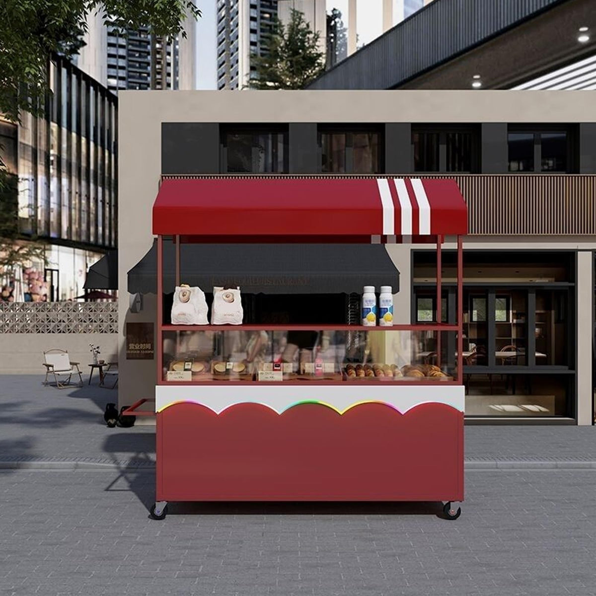 Mobile Street Food Vendor Carts, Foldable Hot Dog Stand Cart with Canopy Umbrella, for Sale Cakes/Fruits/Flowers/Thrift, for Market Street Food & Events(Blue,120cm/47.2IN)