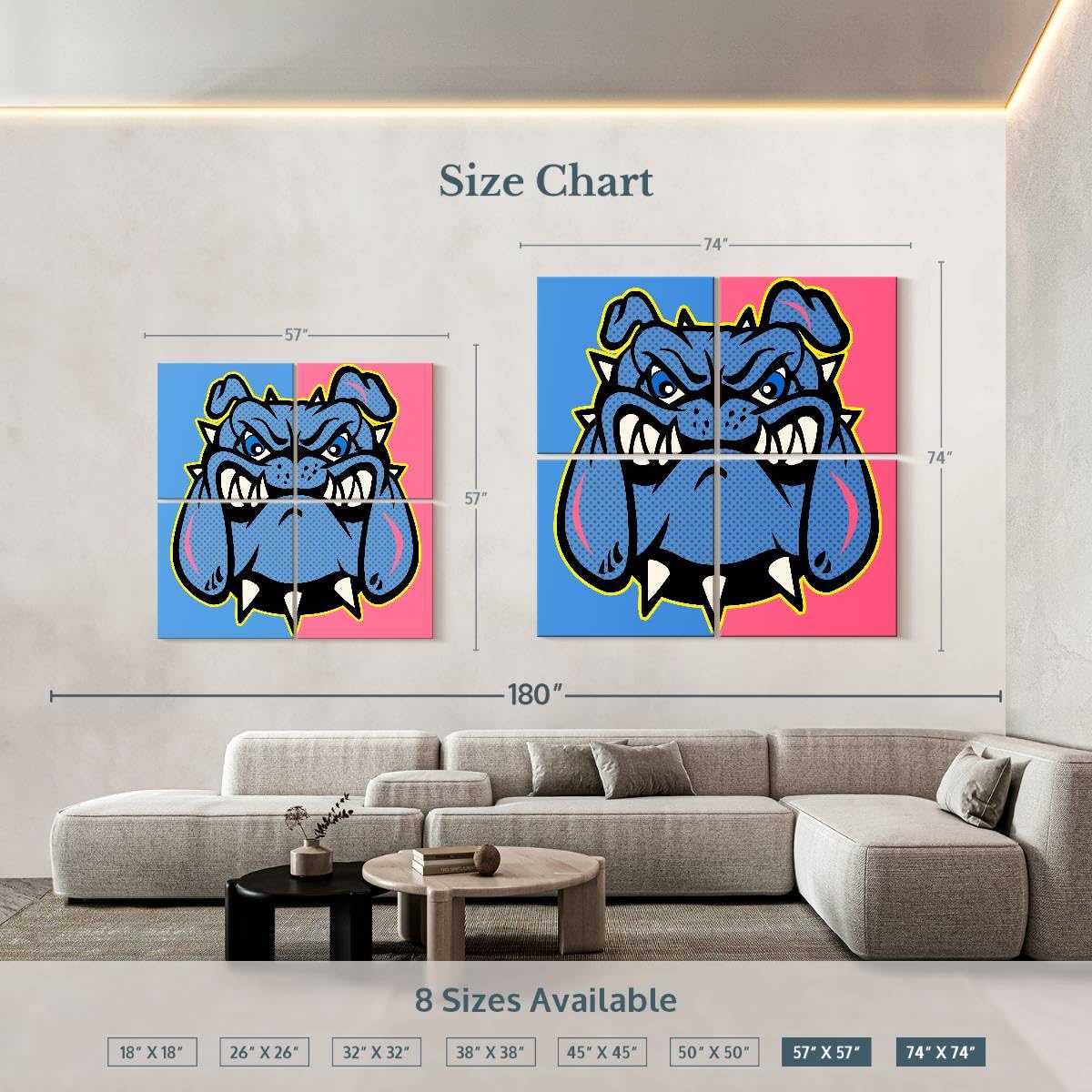 ElephantStock Bulldog II 4-Piece Canvas Wall Art 74"x74"