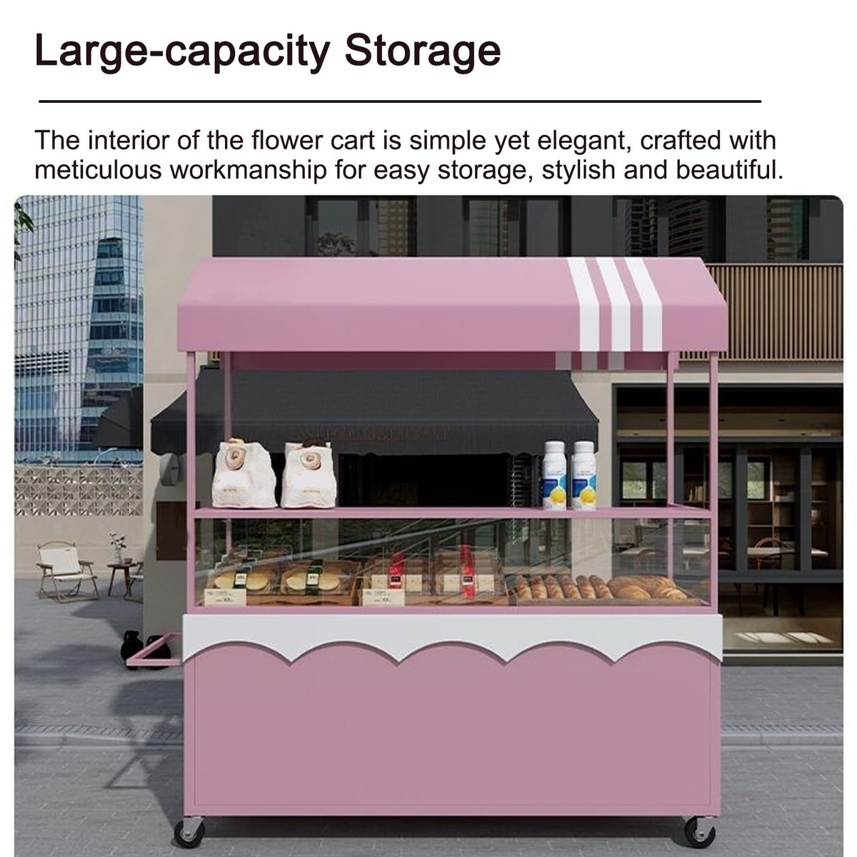 Mobile Street Food Vendor Carts, Foldable Hot Dog Stand Cart with Canopy Umbrella, for Sale Cakes/Fruits/Flowers/Thrift, for Market Street Food & Events(Blue,120cm/47.2IN)