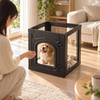 Indoor Kennel Wipe-Clean Modular Pet Enclosure with Latch Door Clear Acrylic Dog Playpen, Black