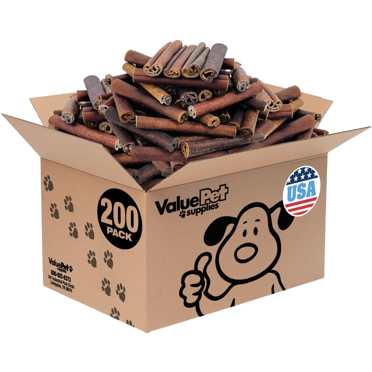 ValueBull USA Beef Collagen Sticks, 6 Inch Super Jumbo Chews, 200 Count