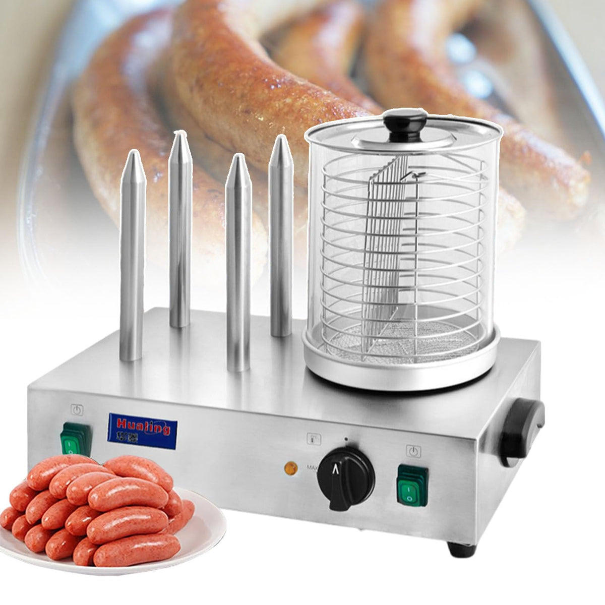 smafoseedding Electric Hot Dog Machine, Stainless Steel Sausage Grill, Easily Adjust Temperature, With Switch And Speed Control Knob, Place 15-20 Sticks At Once,Withrod
