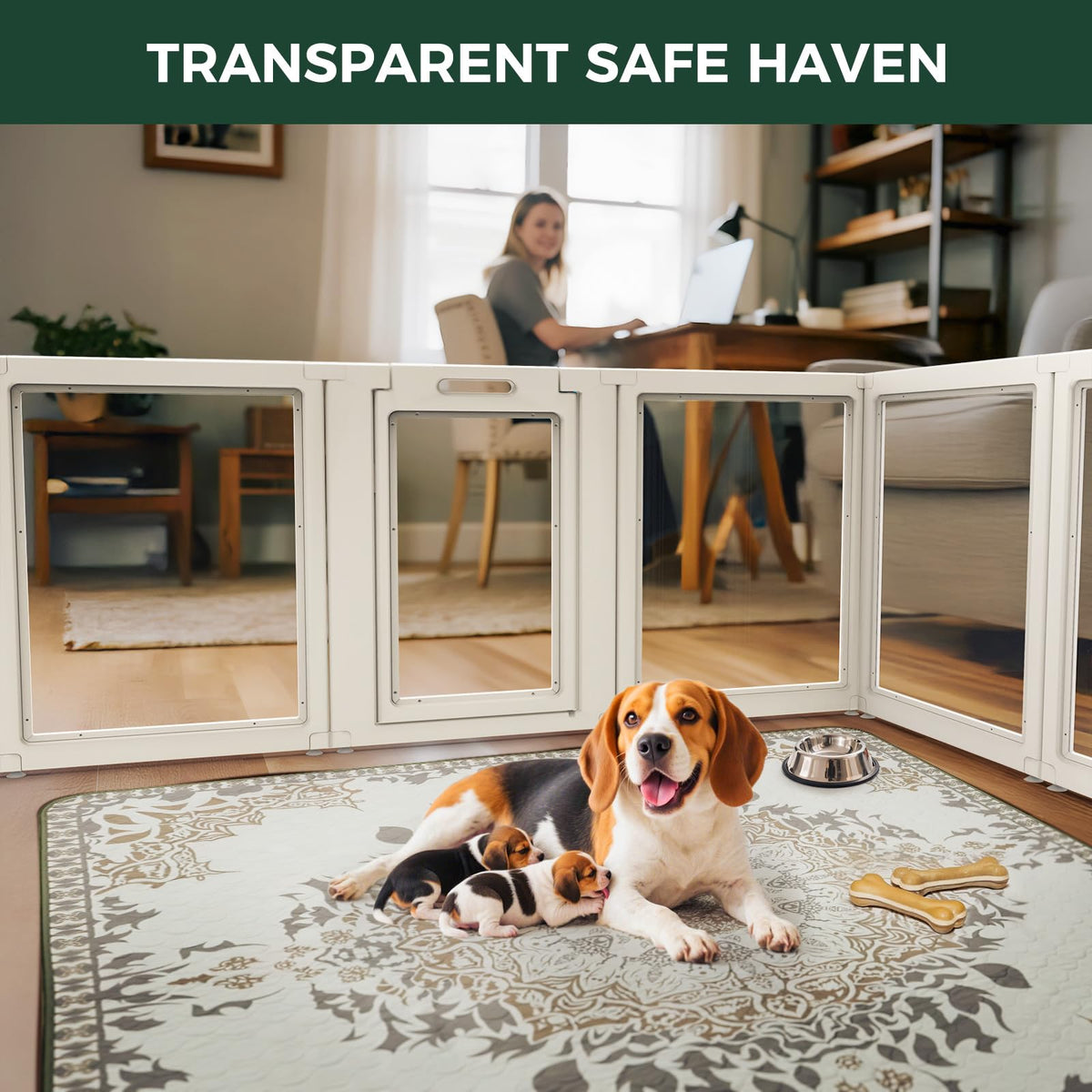 FXW AuraSpace Clear Acrylic Indoor Dog Playpen, 35"H, 16 Panels, White