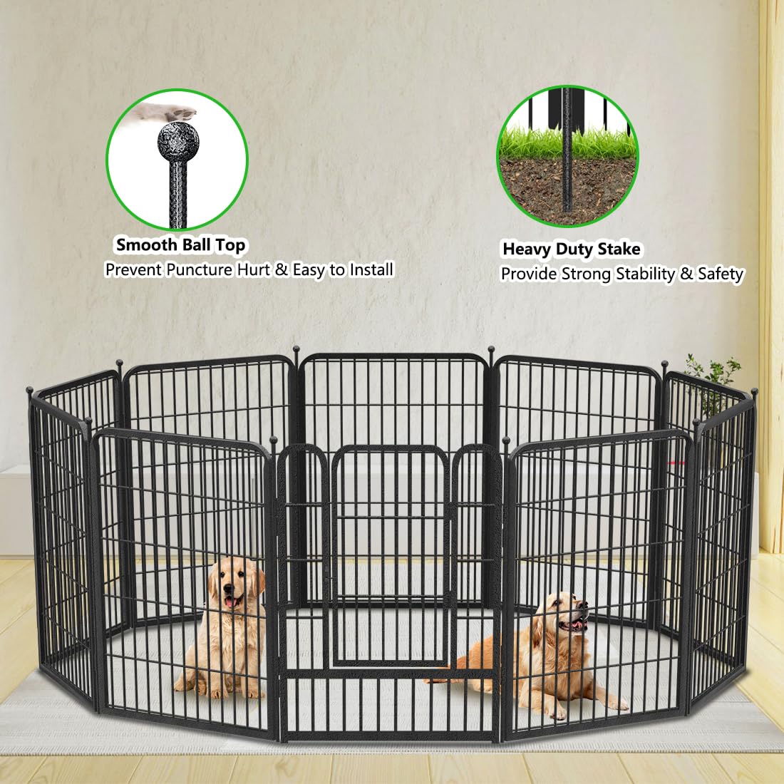 Garden Fence with Gate Metal Fencing Outdoor for Yard, 32in x147ft 64 Panels Outdoor Dog Fence Temporary Fence for Dogs Outside, Rustproof Garden Fencing Flower Bed Edging for Patio