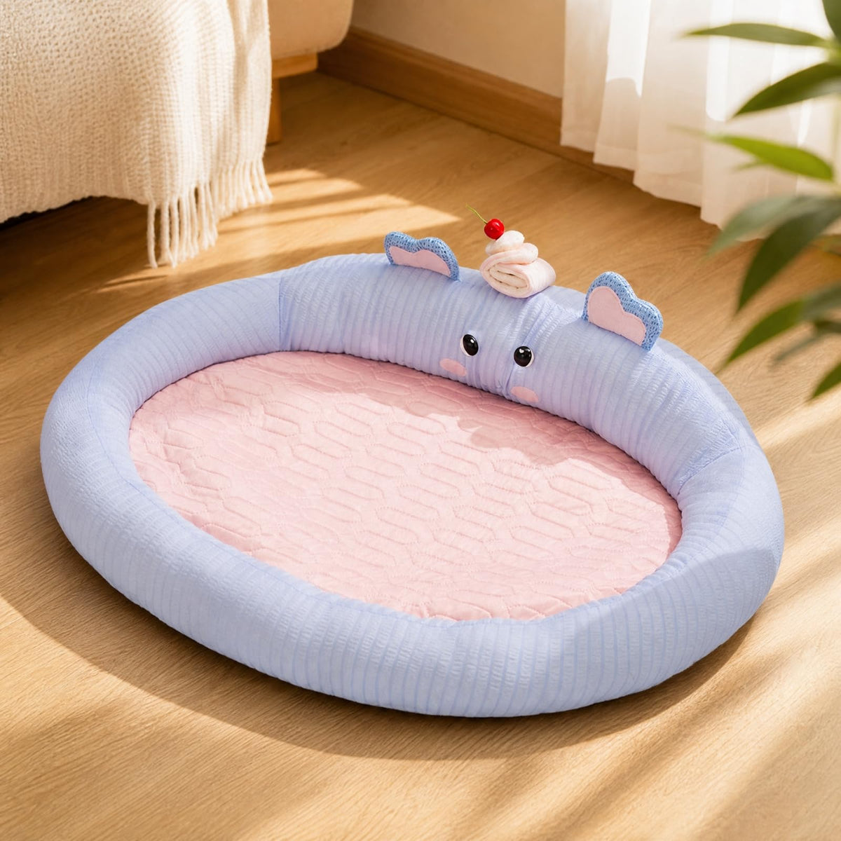Elephant-Themed Pet Bed Supportive Cushioned Pet Bed with Recessed Sleeping Area Soft-Sided Cats, Dogs, L