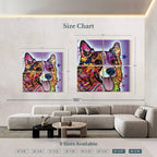 ElephantStock - Colorful Corgi Wall Art - Square Multi Panel Canvas - 4 Piece Living Room Wall Decor - Mixed Media Dog Multi Piece Wall Art - Purple And Orange Decor by Dean Russo - 74" x 74"