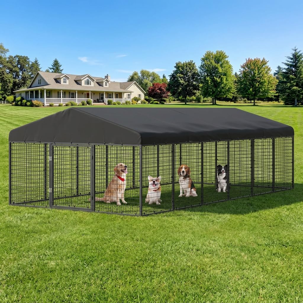 Petony 20×10ft Outdoor Steel Dog Enclosure Heavy Duty Dog Kennel