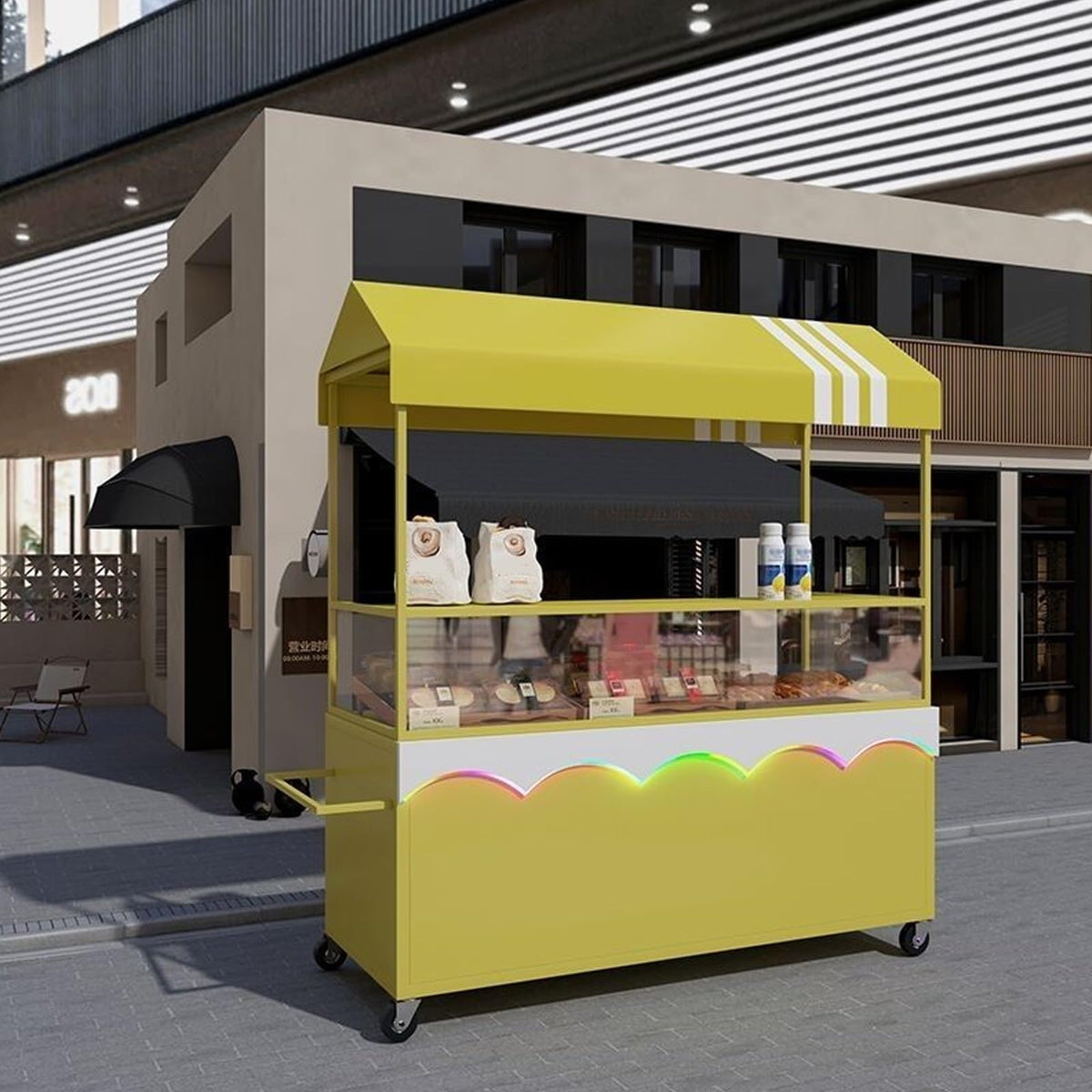Mobile Street Food Vendor Carts, Foldable Hot Dog Stand Cart with Canopy Umbrella, for Sale Cakes/Fruits/Flowers/Thrift, for Market Street Food & Events(Blue,120cm/47.2IN)