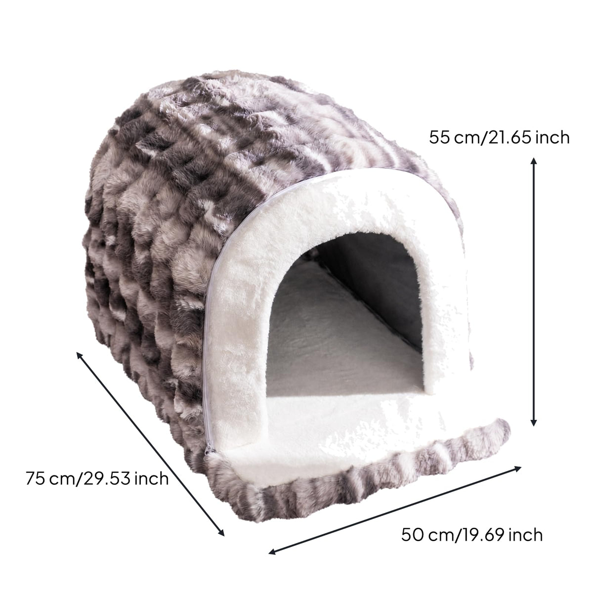 Arched Pet House Bed Cushioned Soft Bed with Front Entry Resilient for Small Dogs, Winter, Quiet Corners, 75x50x55cm