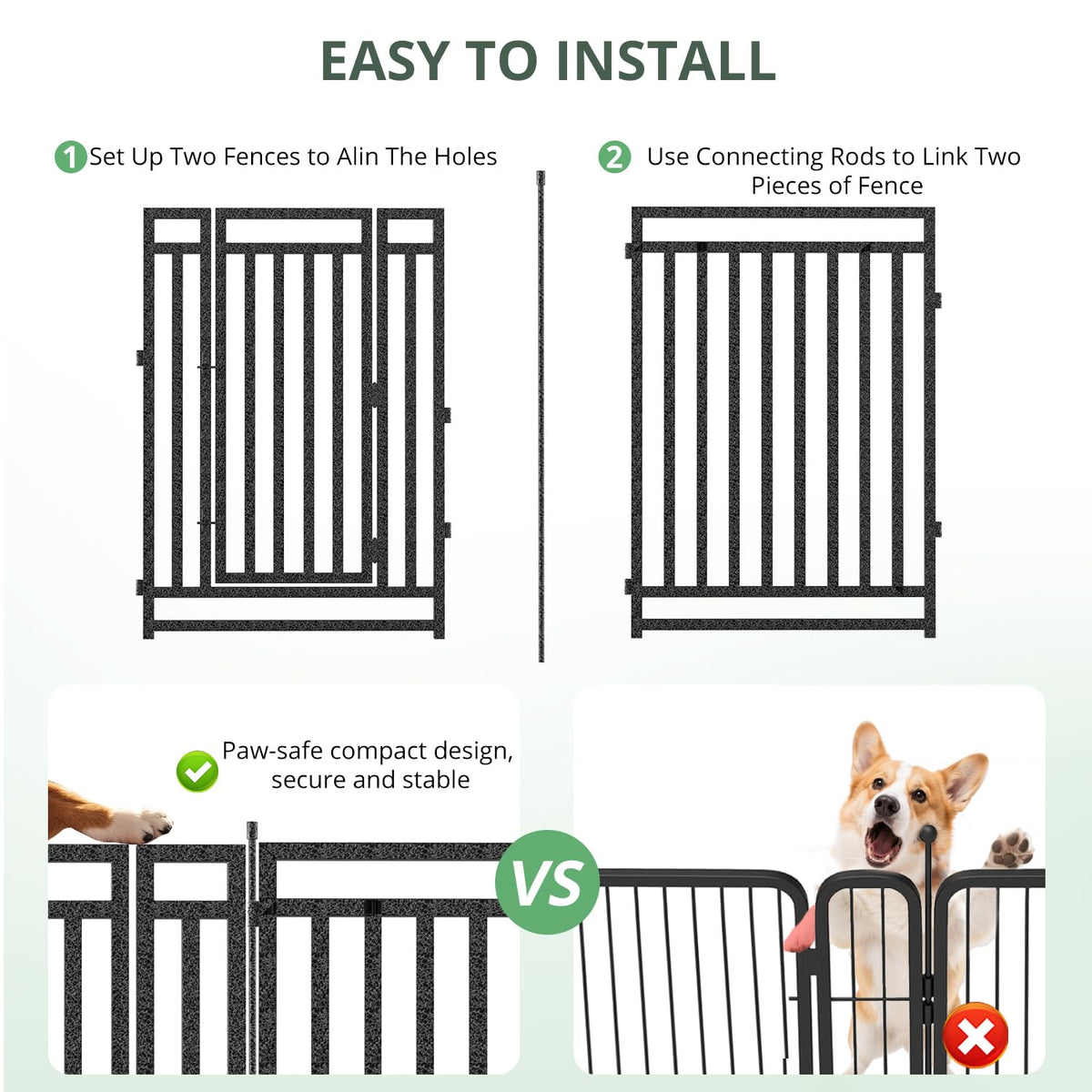 47" H 48-Panel Metal Dog Playpen for Yard & RV, Black Silver