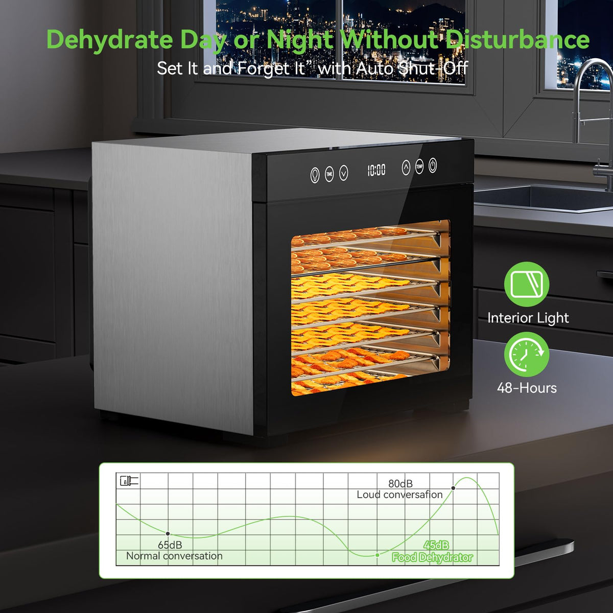 Food Dehydrator with 8 Full-Size Stainless Steel Trays, 650W Fast Dryer