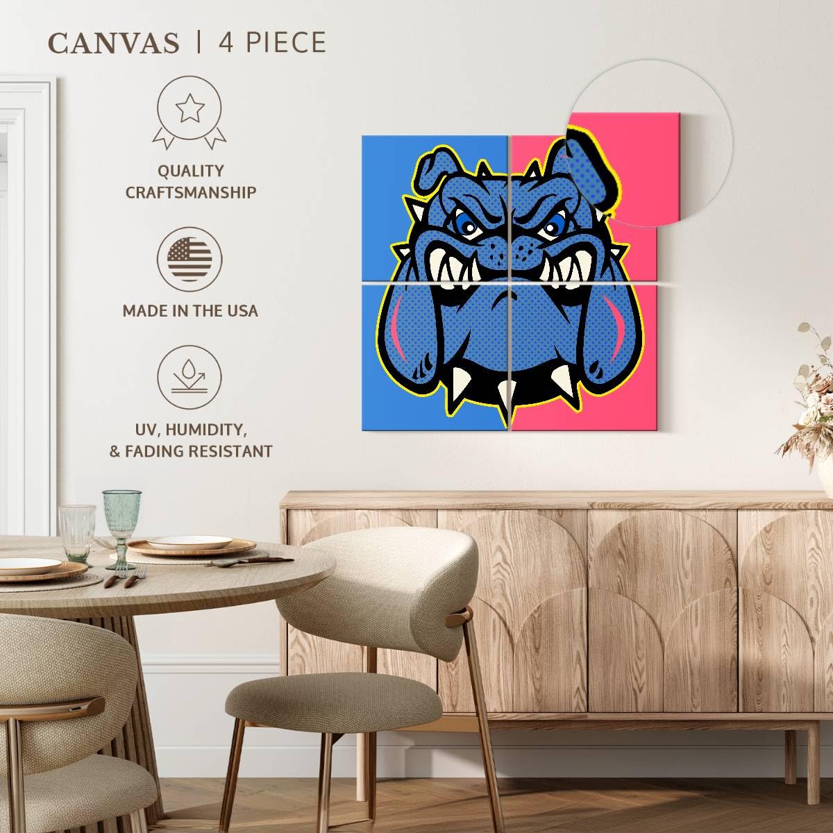 ElephantStock Bulldog II 4-Piece Canvas Wall Art 74"x74"