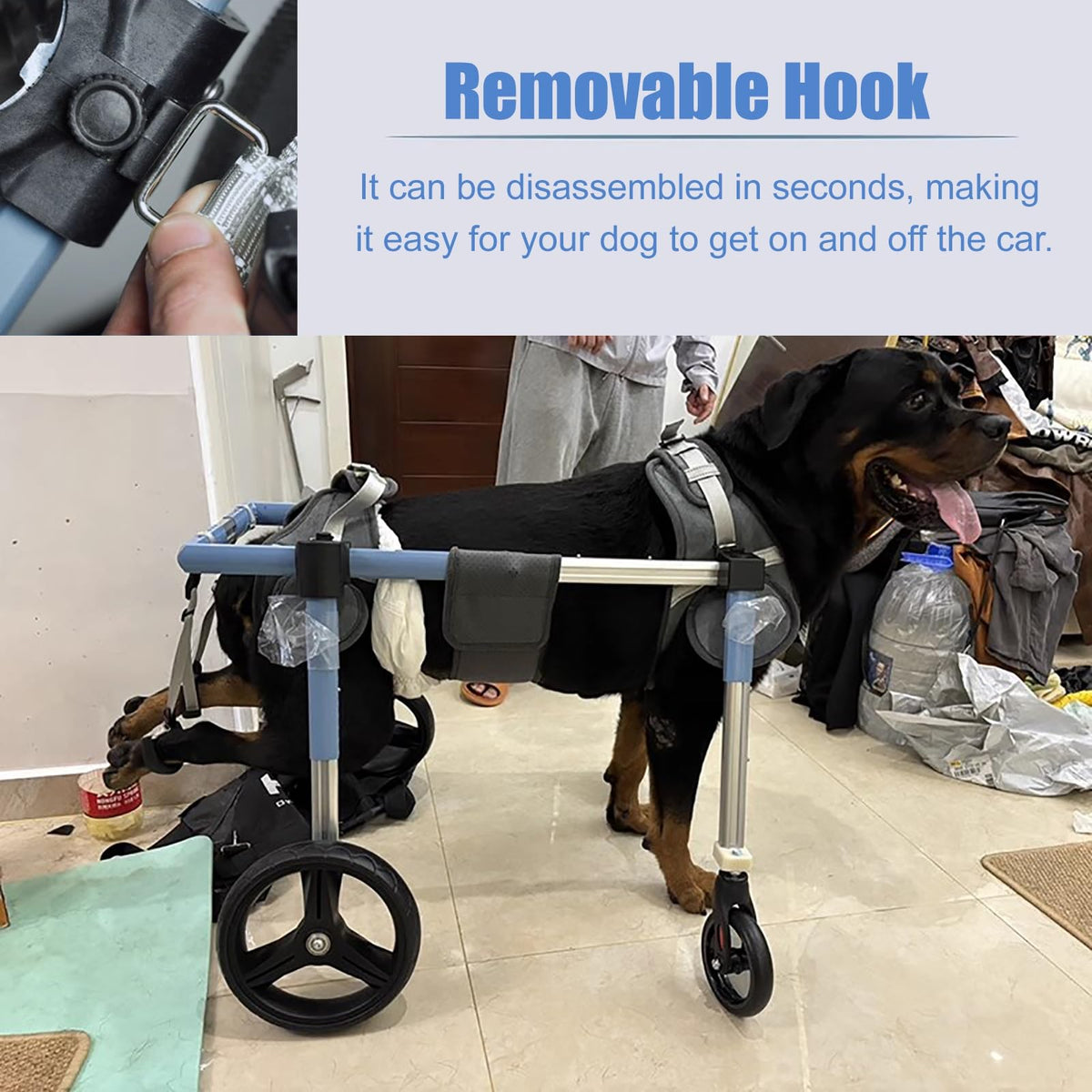 Doberman Pet Mobility Wheelchair Adjustable, 2/4 Wheel Dog Leg Brace for Paralysis Arthritis, All Terrain Doggy Walk Mobility Support Tool(Blue,XL)