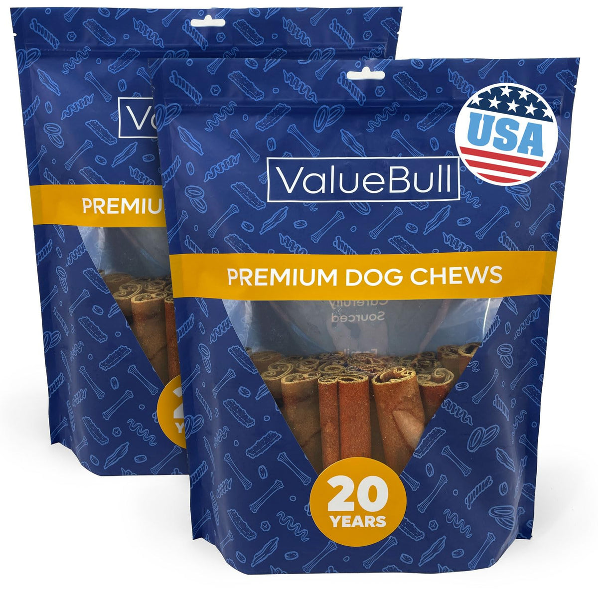 ValueBull USA Beef Collagen Sticks, 6 Inch Super Jumbo Chews, 200 Count